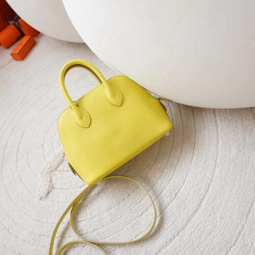 UK London Hermes 9R Lime Chevre Leather Mini Bolide 18CM Silver Hardware