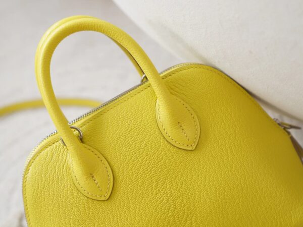 mmexport1721716502578 UK London Hermes 9R Lime Chevre Leather Mini Bolide 18CM Silver Hardware