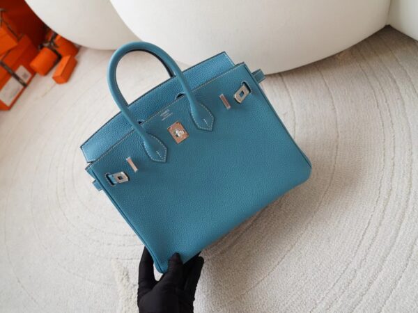 mmexport1721716583939 USA New York Hermes Birkin 25CM Togo D2 New Blue Jean Silver Hardware