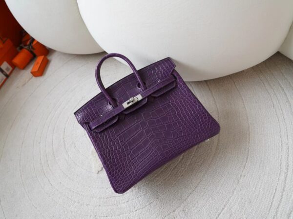 mmexport1721716595749-1 Hermes Bag Images Birkin 25CM Matte Alligator Crocodile 9G Amethyste Silver Hardware