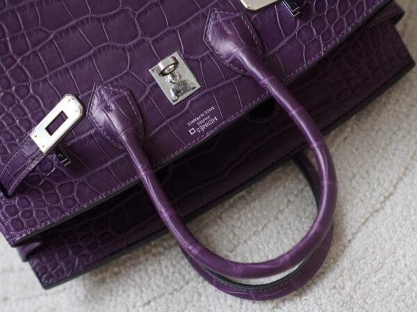 mmexport1721716603273 Hermes Bag Images Birkin 25CM Matte Alligator Crocodile 9G Amethyste Silver Hardware