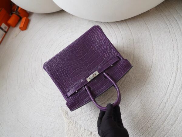 mmexport1721716607010 Hermes Bag Images Birkin 25CM Matte Alligator Crocodile 9G Amethyste Silver Hardware