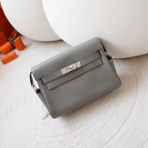 Kuwait Hermes Kelly Messenger 25CM Evercolor 0L Gris Meyer Silver Hardware