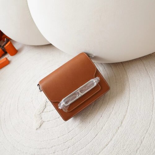 New Arrival Hermes Roulis Mini 19CM Fauve Barenia Faubourg Leather Silver Hardware