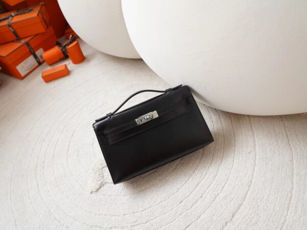 mmexport1722326151040-1 Saudi Arabia Riyadh Hermes Box Leather Kelly Pochette 22CM CK89 Noir Silver Hardware