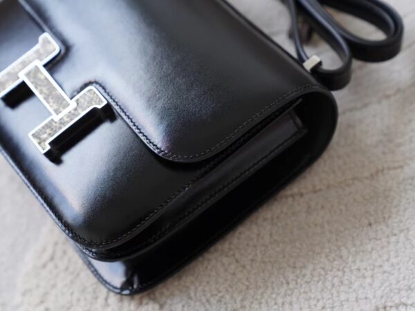 mmexport1722326182397 Full Handmade Hermes 89 Noir Box Leather Constance 19CM Lizard Buckle
