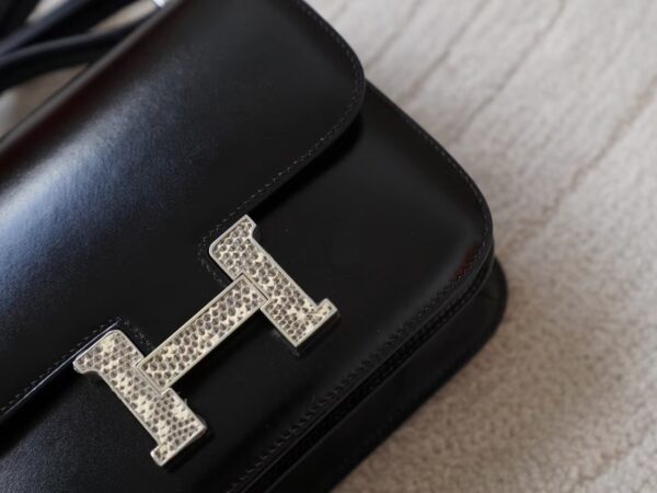 mmexport1722326187955 Full Handmade Hermes 89 Noir Box Leather Constance 19CM Lizard Buckle