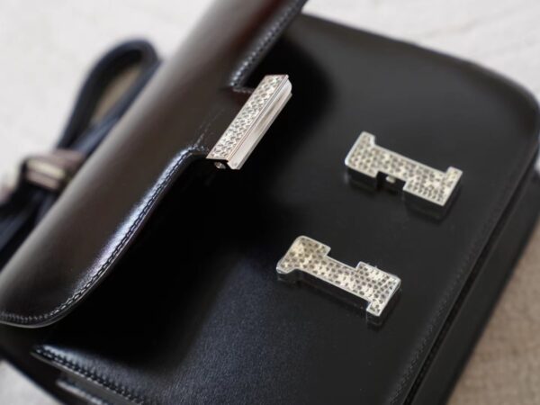 mmexport1722326192986 Full Handmade Hermes 89 Noir Box Leather Constance 19CM Lizard Buckle