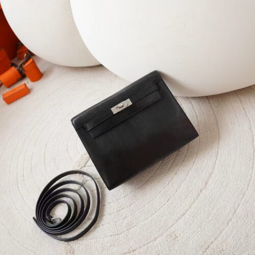 USA New York Hermes Lizard Leather Kelly Danse 22CM 89 Noir Silver Hardware