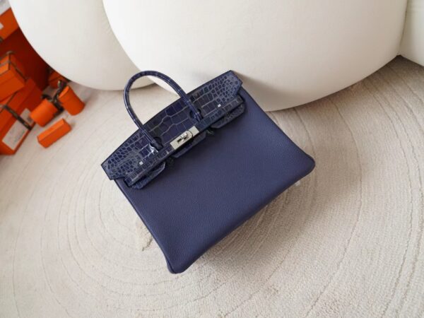 mmexport1722326330203-1 New Hermes Birkin Touch 25CM Togo /Shiny Crocodile M3 Blue Encre Silver Hardware