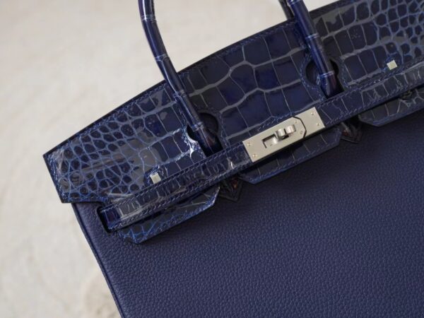 mmexport1722326333834 New Hermes Birkin Touch 25CM Togo /Shiny Crocodile M3 Blue Encre Silver Hardware