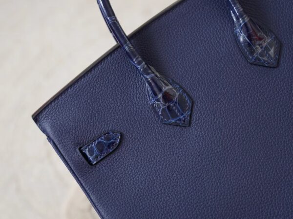 mmexport1722326335689 New Hermes Birkin Touch 25CM Togo /Shiny Crocodile M3 Blue Encre Silver Hardware