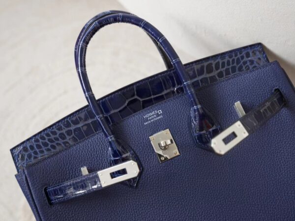 mmexport1722326341188 New Hermes Birkin Touch 25CM Togo /Shiny Crocodile M3 Blue Encre Silver Hardware