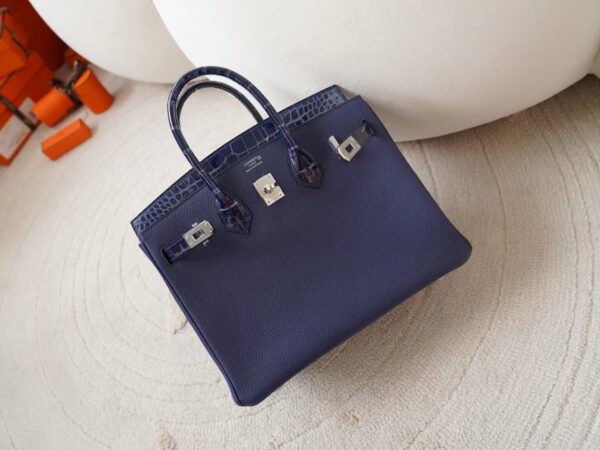 mmexport1722326343076 New Hermes Birkin Touch 25CM Togo /Shiny Crocodile M3 Blue Encre Silver Hardware