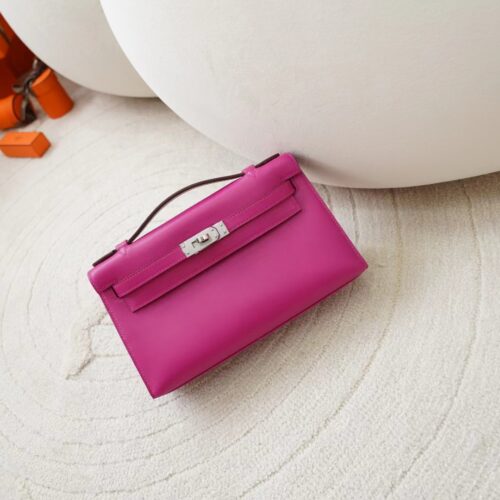 Hermes Bag Price Kelly Pochette 22CM Swift Leather L3 Rose Purple Silver Hardware