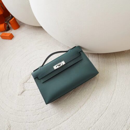 Hong Kong Hermes Swift Leather Kelly Pochette 22CM 6O Vert Cypres Silver Hardware