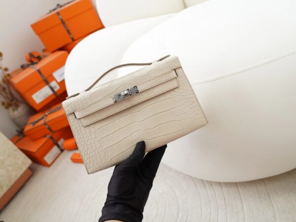 mmexport1722418199516-1 Hermes Bag Images Kelly Pochette 22CM Matte Alligator Crocodile 8L Beton Silver Hardware
