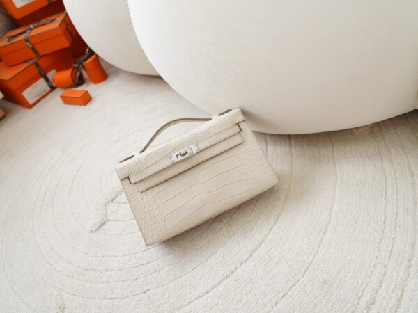 mmexport1722418208666 Hermes Bag Images Kelly Pochette 22CM Matte Alligator Crocodile 8L Beton Silver Hardware