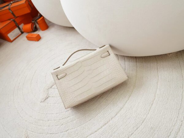 mmexport1722418210544 Hermes Bag Images Kelly Pochette 22CM Matte Alligator Crocodile 8L Beton Silver Hardware