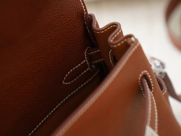 mmexport1722418275909 Full Handmade Hermes Kelly Messenger 25CM 37 Gold Barenia Leather Silver Hardware