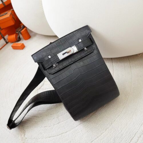 UAE Dubai Hermes Hac A Dos Backpack Matte Niloticus Crocodile 89 Noir Silver Hardware