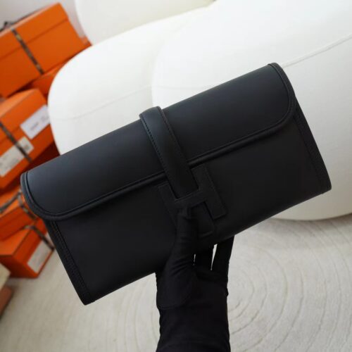 Hermes Jige Elan Clutch Bag Swift Leather 89 Noir