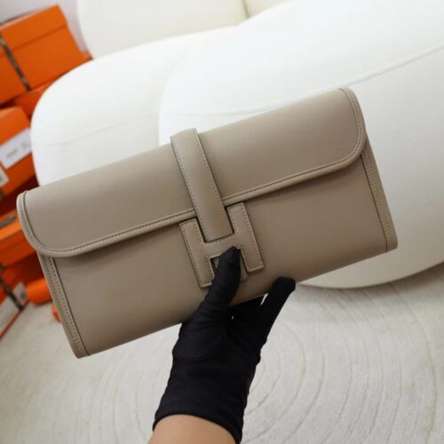 USA Washington Hermes Jige Elan Clutch Bag M8 Gris Asphalt Swift Leather