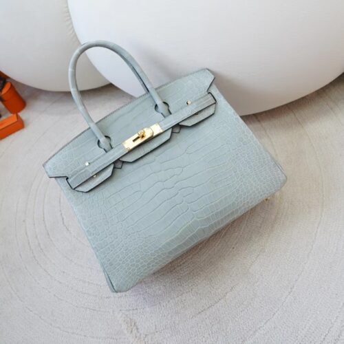 Hermes Bag Images Matte Porosus Crocodile Birkin 30CM 0V Gris Ciment Gold Hardware