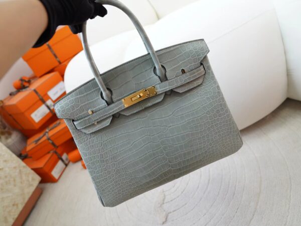 mmexport1722590518066 Hermes Bag Images Matte Porosus Crocodile Birkin 30CM 0V Gris Ciment Gold Hardware