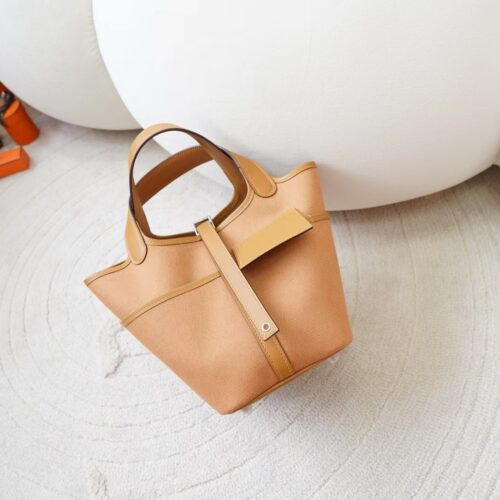 Hermes Bag Price Picotin Cargo 18CM 2S Sesame Canvas & Swift Leather Silver Hardware