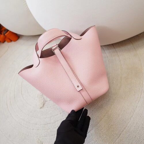 DDMode Bag Hermes Picotin 18CM Clemence Leather 3Q Rose Sakura Silver Hardware
