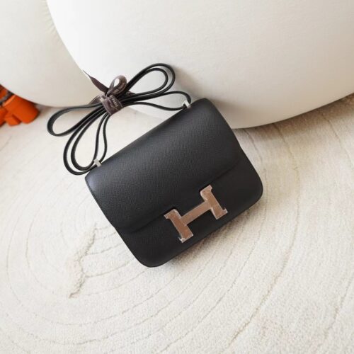 UK London Hermes Constance 19CM With Mirror CK89 Noir Epsom Silver Hardware