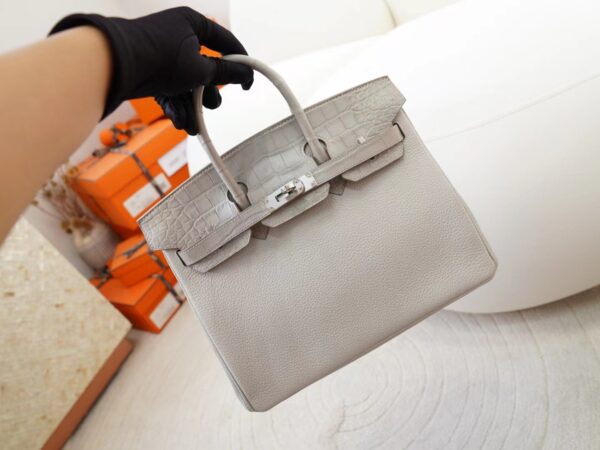 mmexport1725607135744 Hong Kong Hermes Birkin Touch 25CM Matte Alligator Crocodile / Togo Leather 8L Beton Silver Hardware