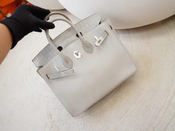 mmexport1725607139857 Hong Kong Hermes Birkin Touch 25CM Matte Alligator Crocodile / Togo Leather 8L Beton Silver Hardware