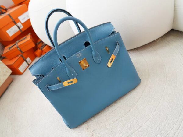 mmexport1725856645144 USA Washington Hermes Togo Leather Birkin 35CM D2 New Blue Jean Silver Hardware