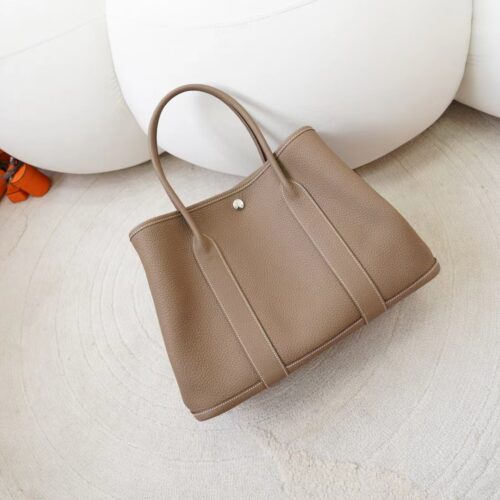 Hermes Bag Images Garden Party 36CM Clemence Leather CK18 Etoupe Grey Silver Hardware