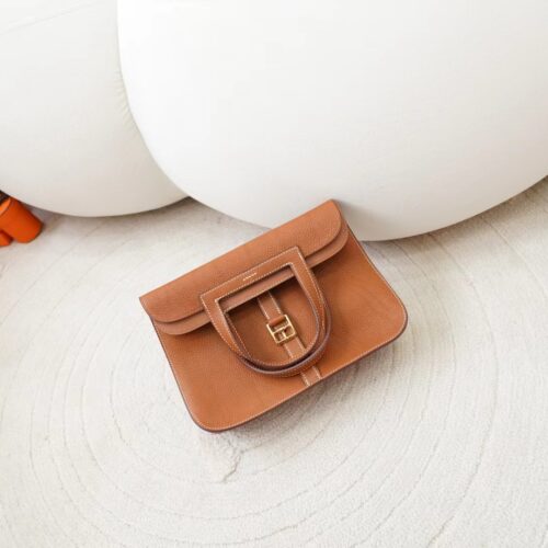 UK London Hermes CC37 Gold Barenia Faubourg Halzan Mini 22CM Gold Hardware