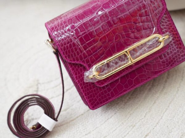 mmexport1726037013799 USA New York Hermes Roulis Mini 19CM HCP Shiny Alligator Crocodile J5 Rose Sheherazade Gold Hardware