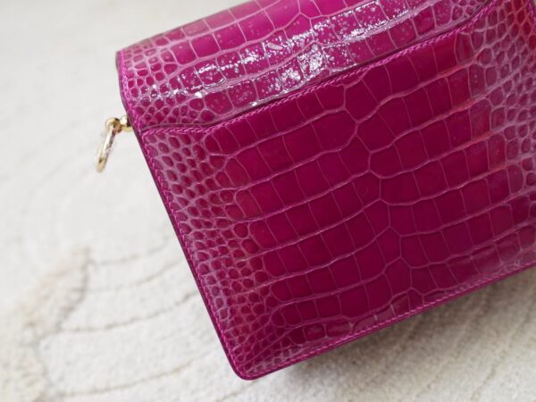 mmexport1726037015555 USA New York Hermes Roulis Mini 19CM HCP Shiny Alligator Crocodile J5 Rose Sheherazade Gold Hardware