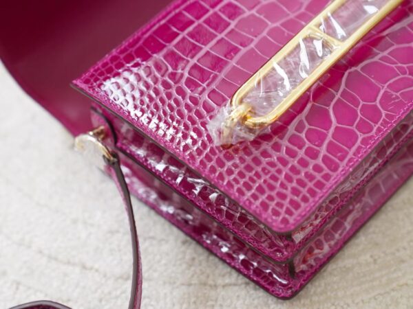 mmexport1726037017400 USA New York Hermes Roulis Mini 19CM HCP Shiny Alligator Crocodile J5 Rose Sheherazade Gold Hardware