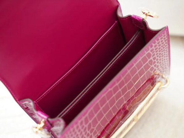 mmexport1726037019242 USA New York Hermes Roulis Mini 19CM HCP Shiny Alligator Crocodile J5 Rose Sheherazade Gold Hardware