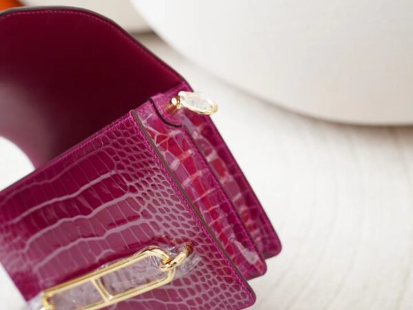 mmexport1726037021276 USA New York Hermes Roulis Mini 19CM HCP Shiny Alligator Crocodile J5 Rose Sheherazade Gold Hardware