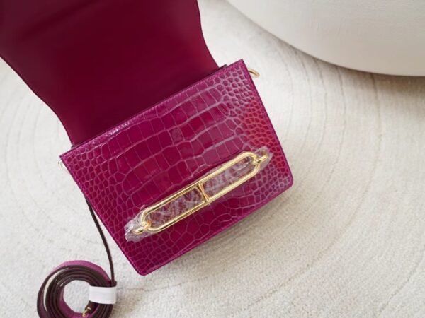 mmexport1726037023209 USA New York Hermes Roulis Mini 19CM HCP Shiny Alligator Crocodile J5 Rose Sheherazade Gold Hardware