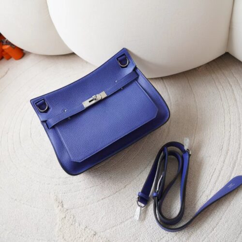 Hermes Bag Images Jypsiere 29CM Clemence Leather M3 Blue Encre Silver Hardware