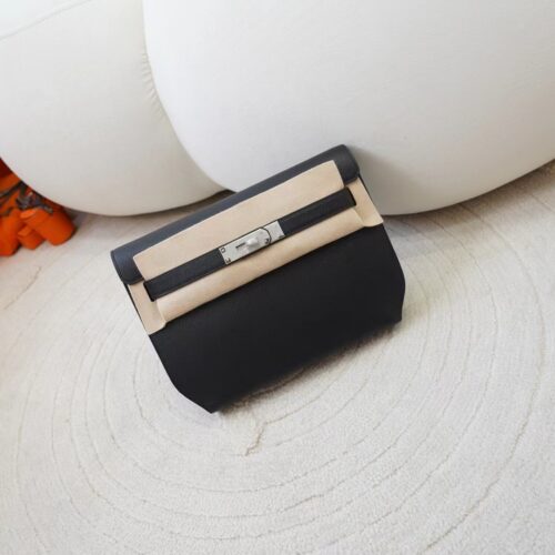 Hermes Epsom Leather Kelly Depeches 25CM Clutch Bag 89 Noir Silver Hardware