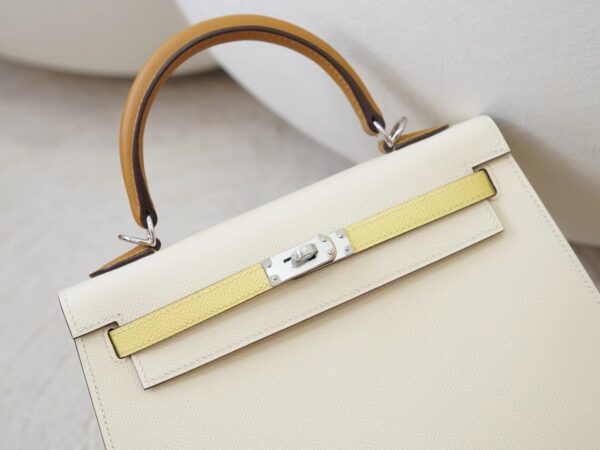 mmexport1726299062077 Hermes Kelly Sellier 25CM Epsom Leather I2 Nata /1Z Jaune Poussin / 2S Sesame