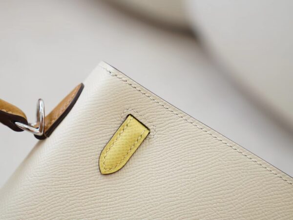 mmexport1726299069058 Hermes Kelly Sellier 25CM Epsom Leather I2 Nata /1Z Jaune Poussin / 2S Sesame