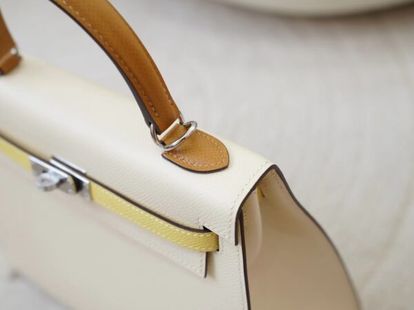 mmexport1726299071641 Hermes Kelly Sellier 25CM Epsom Leather I2 Nata /1Z Jaune Poussin / 2S Sesame
