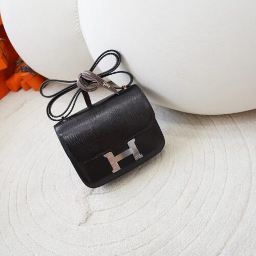 UAE Dubai Hermes Lizard Leather Constance 19CM CK89 Noir Silver Hardware