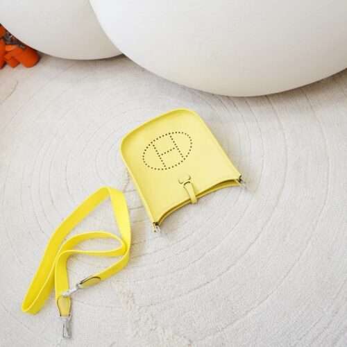 New Arrival Hermes Mini Evelyne 16CM Clemence Leather 0Y Lemoncello Silver Hardware